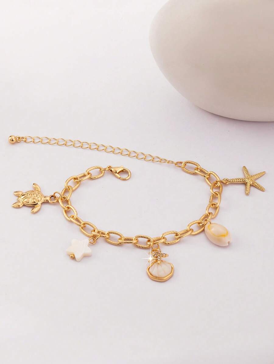Colar com pingente de concha, tartaruga, pentagrama e concha, série Ocean Beach, aço inoxidável, 1 peça, pulseira para mulheres