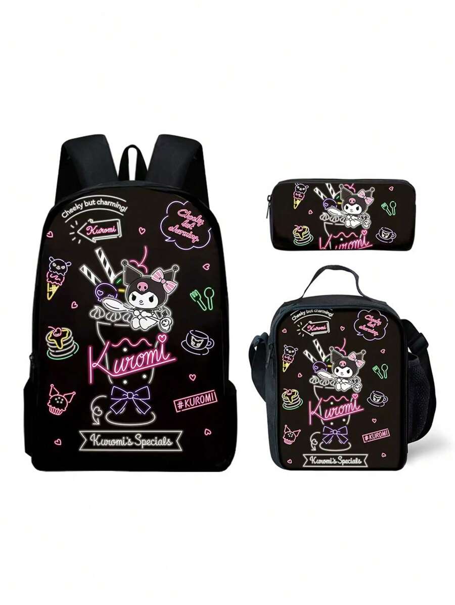 Sanrio Sanrio Hello Kitty Kuromi Backpack For Middle/Primary School, Large Capacity Casual Lightweight Cartoon Backpack, Shoulder Bag, Pencil Case, Pen Pouch