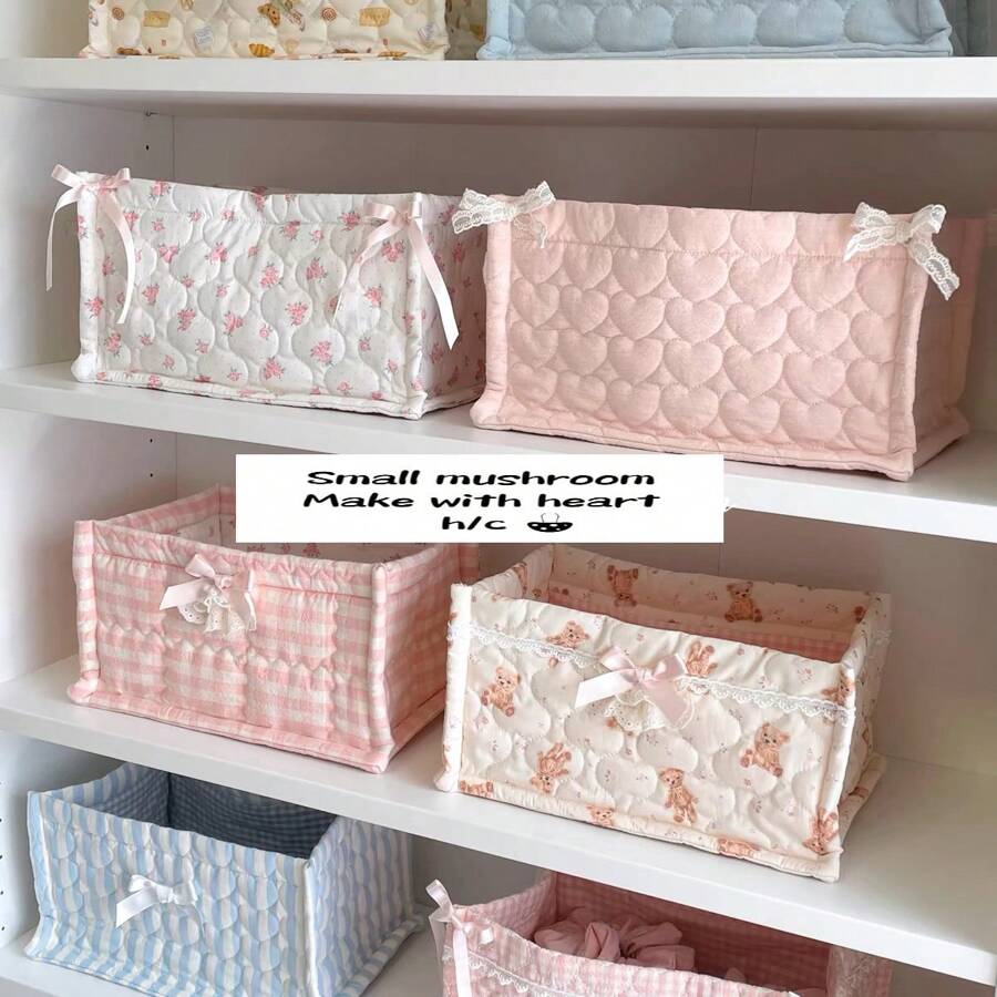 1 Cute And Practical Three-Dimensional Bow Lace Storage Basket, Desktop Sundries Storage Basket, Lipstick Makeup Brush Skin Care Storage Basket, Desktop Ornaments, Cosmetics Storage Box, Portable Picnic Basket, Valentine's Day Gift, Bathroom Storage