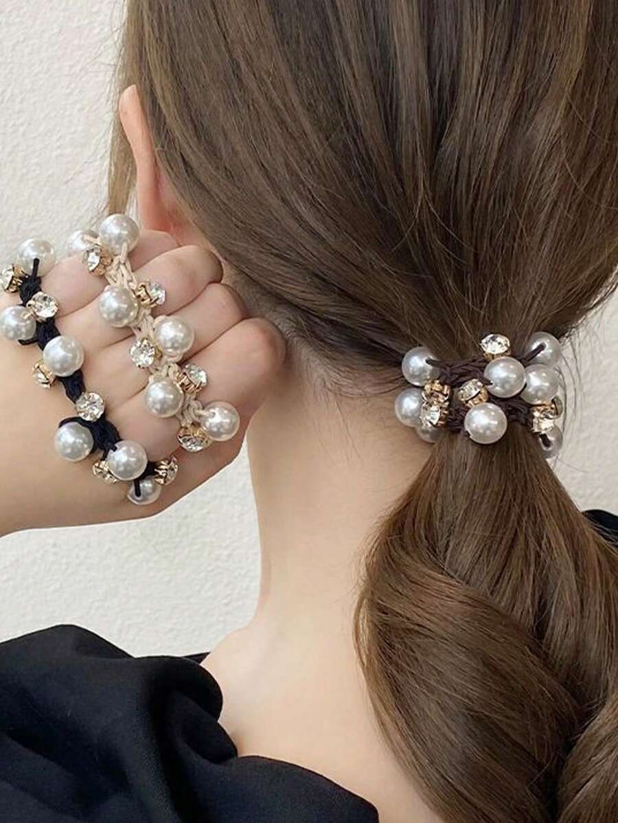 1Pc Elegant Faux Pearl Rope Female Simple Temperament Hair Rope Korean Online Celebrity Elastic Hair Tie Ponytail Headdress Holster. Hair Ties Ponytail Holders Hair Elastics Hair Rubber Bands Scrunchies Elastic Hair Tie, Hair Bobbles