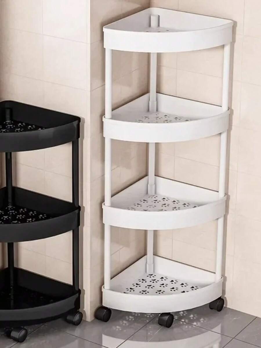 1pc Bathroom 3-Tier Storage Rack, Free Standing Movable Triangular Shelf For Toiletr