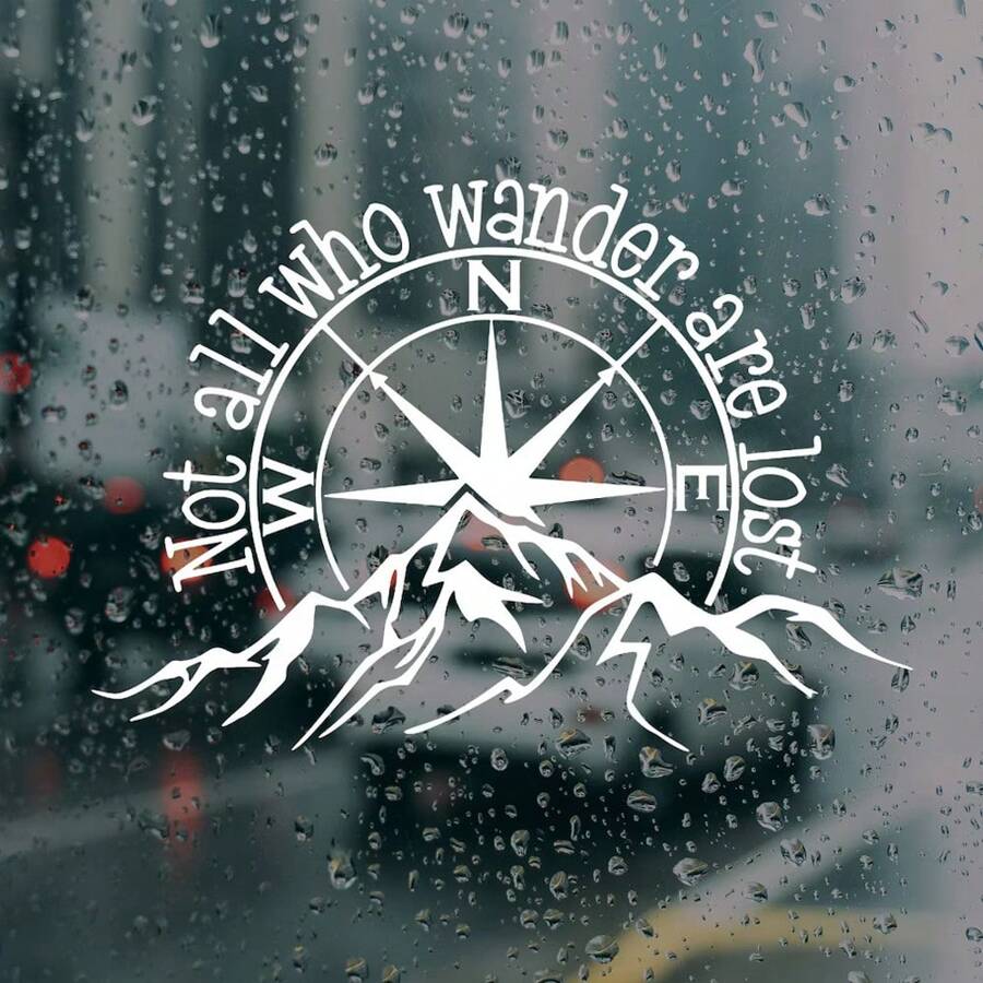 Not All Who Wander Are Lost Vinyl Car Decal | Outdoor Waterproof Mountain Compass Sticker For Car Truck Laptop Tumbler And RV Camper Trailer Caravan