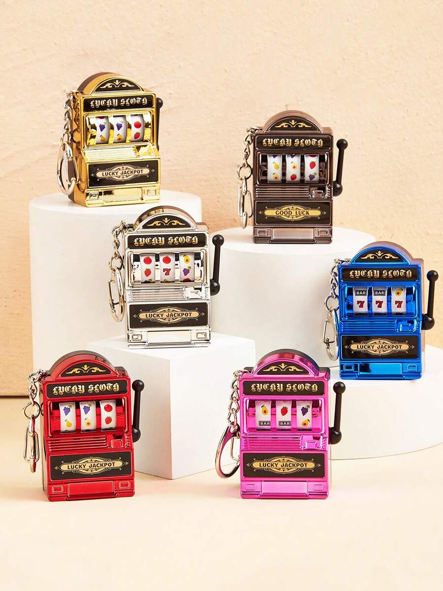1 pièce Mini machine à sous drôle et mignonne porte-clés pendentif machine à sous avec rouleau tournant et porte-clés pour cadeaux de vacances, décorations de gâteau d'anniversaire, fournitures de fête, porte-clés de sac, pendentif de perle, petit cadeau, accessoires de voiture, breloques de sac à dos pour l'école