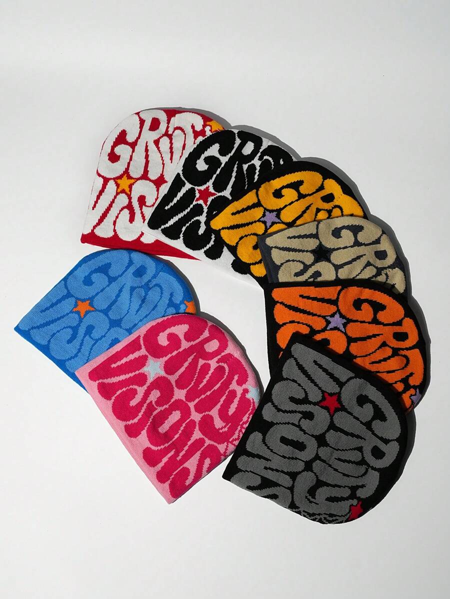 Warm Knitted Beanie Hat, Y2K Style, Acrylic Letter Design Unisex Cap For Men & Women, Autumn/Winter Casual Streetwear