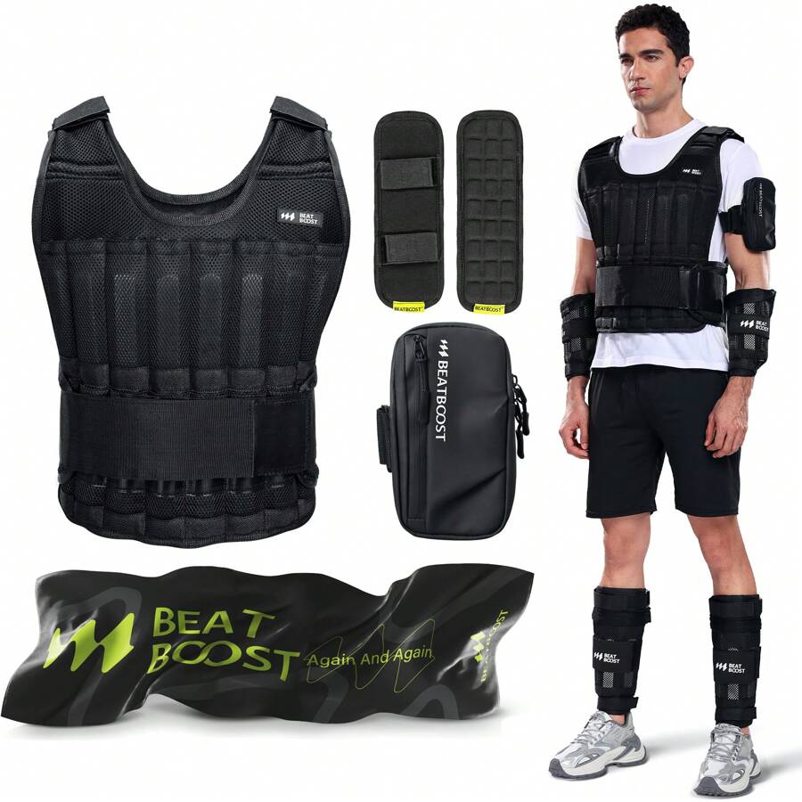 BEATBOOST BEATBOOST Weighted Vest For Men Women BeatBoost 20/30/40/50/60lb Adjustable Weighted Vest With Steel Plates Weights For Walking Strength Training Running Workout