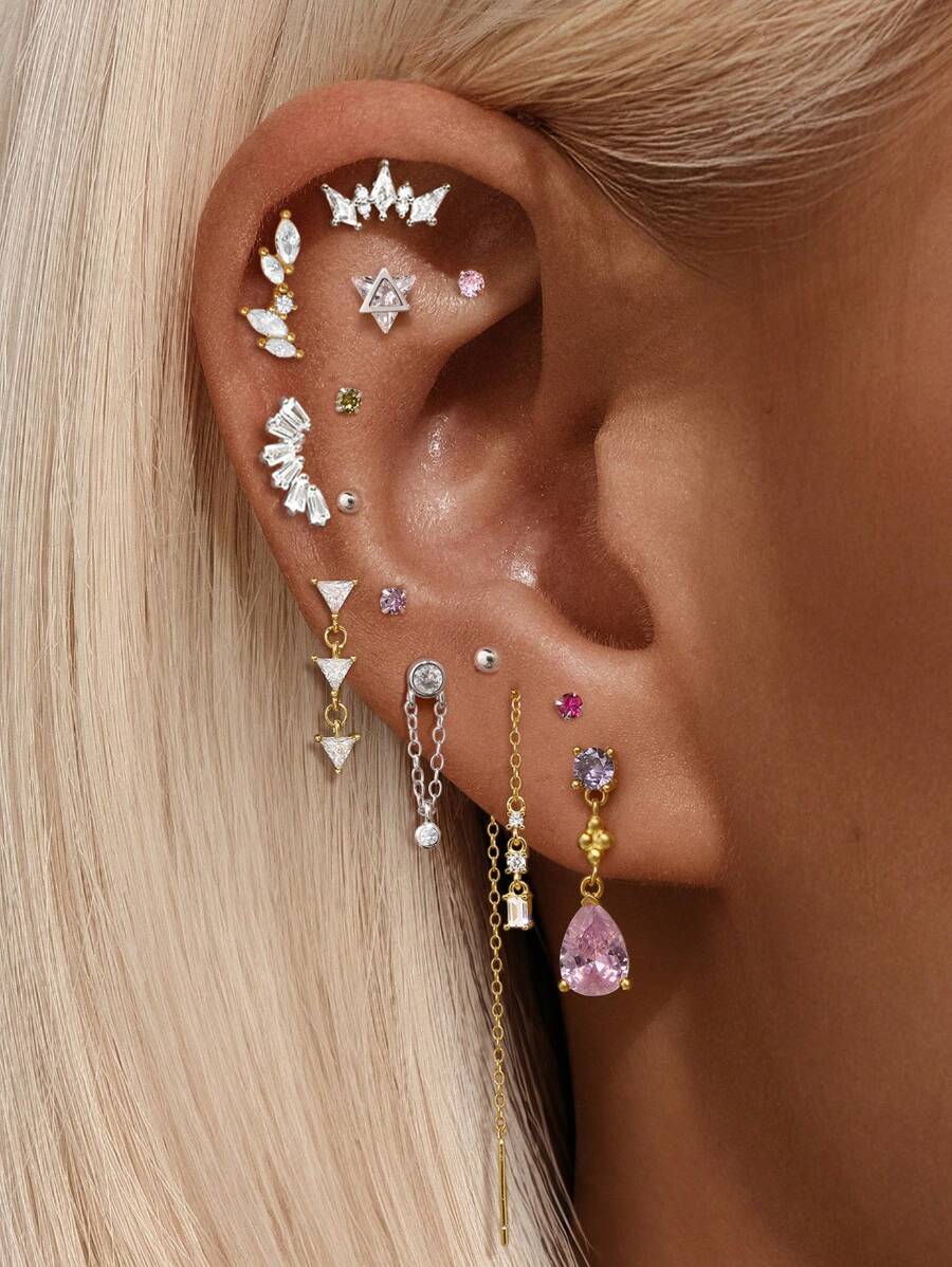 1 Peça Brinco Pequeno Marquise de Prata 925 Sterling com Bola Colorida, de Costas Planas, Declaração, Piercing de Cartilagem Hélix, Joias Finas para Uso Diário, Casamento, Festa, Noivado, Aniversário, Dia dos Namorados