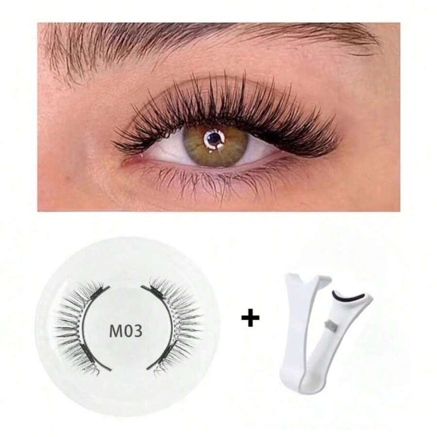 Pestañas magnéticas de aspecto natural con aplicador, sin pegamento, kit de pestañas postizas magnéticas reutilizables con efecto deshilachado sin delineador