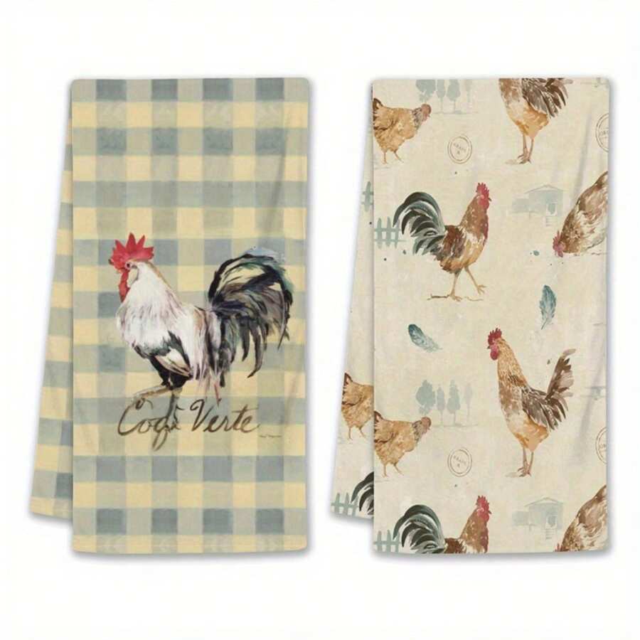 2 Peças, Toalhas de Mão, Toalhas de Cozinha com Grade Geométrica para Assar e Cozinhar, Toalhas de Prato, Toalha de Mão com Padrão de Penas em Estilo Fazenda e Decoração de Folhas Sazonais