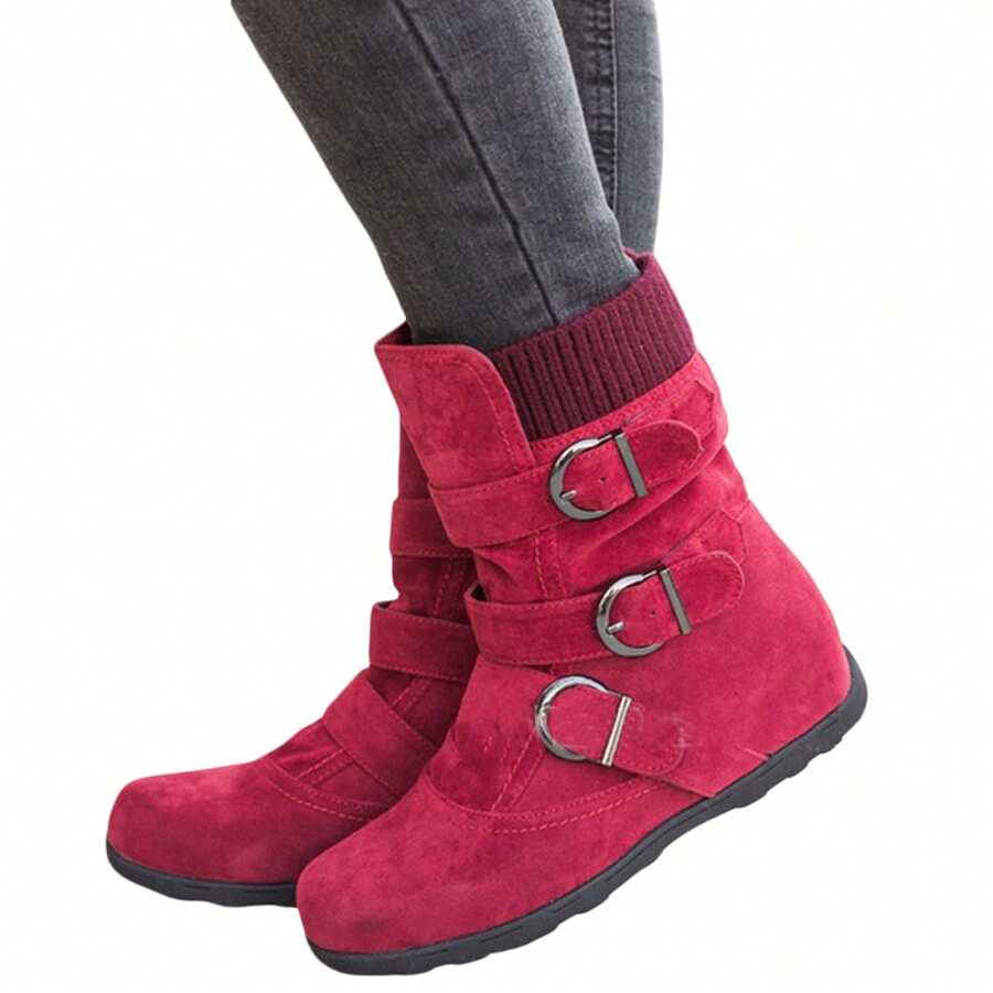 Botas de tobillo planas para mujeres con hebilla, cremallera lateral, moda, botas de otoño, zapatos casuales clásicos para caminar, antideslizantes