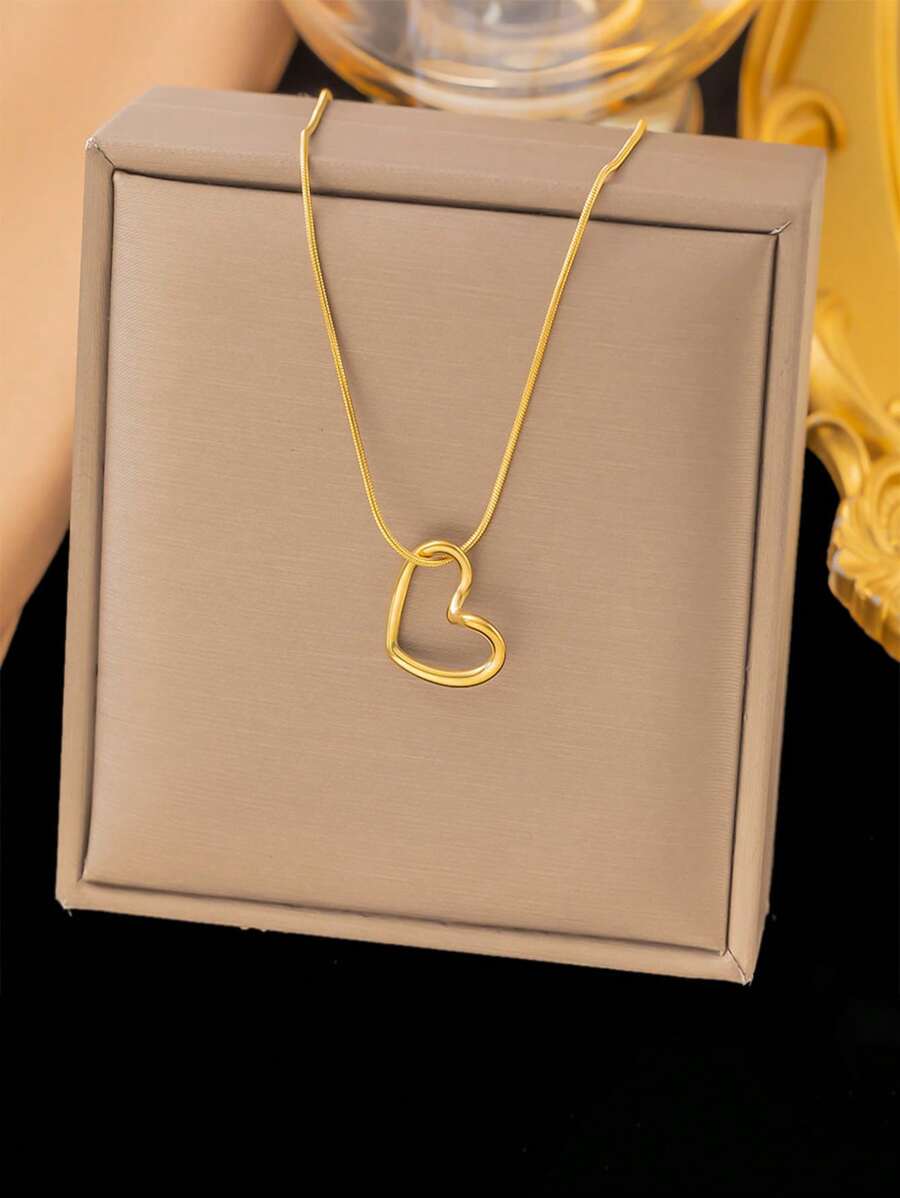 1PC- Stylish And Fresh Personalized Stainless Steel Gold And Silver Hollow Arc Love Pendant Bone Chain Necklace, Holiday Birthday Gift, Daily Wear, Excluding Box