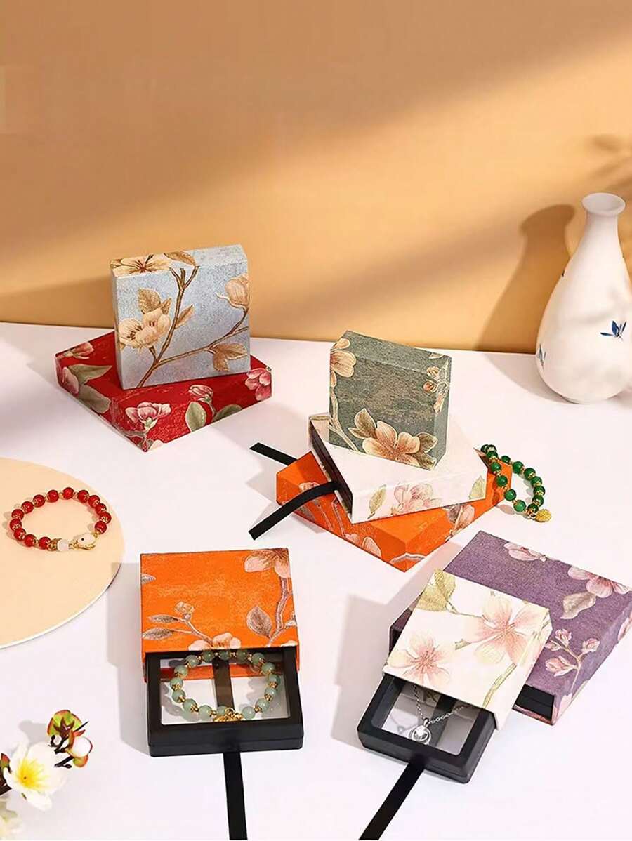1Set Of 2 Floral Design Jewelry Boxes With Pull-Out Suspension Trays - Antioxidant PE Lined Storage For Earrings, Necklaces, Rings - 3D Laser Cut-Out Patterns, Premium Travel Gift Set For Home, Photography Props For Women Storage Organizer Travel Essentials Gift Back To School