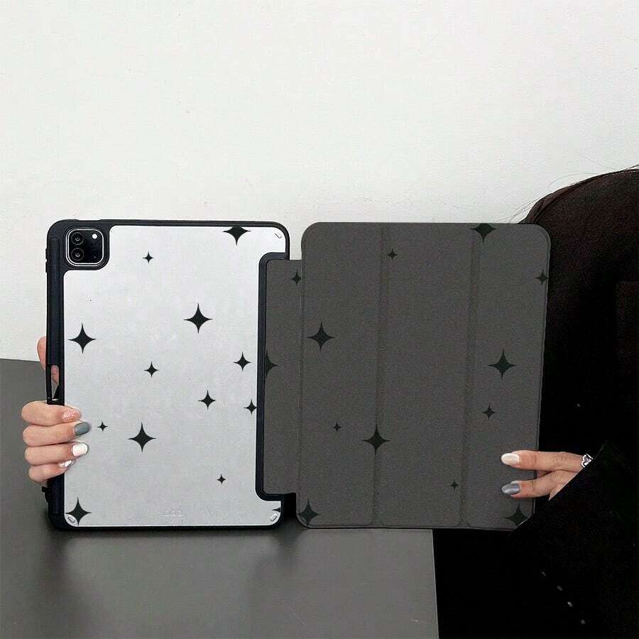 1 Pieza Funda protectora para tableta con estampado de estrellas en blanco y negro, con función de soporte, ideal para fanáticos del minimalismo, accesorios de tableta con estilo, funda para tableta con soporte para lápiz, compatible con iPad 10.9/10.2/Air 5ª Gen/Pro11/10ª/9.7/Air 2/iPad (7ª Gen)/iPad (8ª Gen)/iPad Air 4/5/iPad Pro 11/iPad 10ª Generación