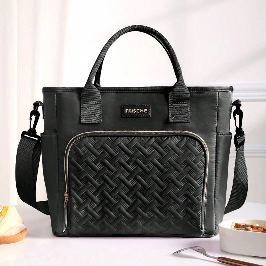 1pc Large-Capacity Insulated Lunch Bag Outdoor Picnic Bag, Multi-Function Refrigerated Bag With Detachable Shoulder Strap And Side Pockets, Reusable, For Carrying Meals, Suitable For Picnics, Office Workers, Camping, School, Leakproof Freezable Cooler Bag School Organizer Bags Teacher Storage Bags Classroom Organizer Bags Woman Lunch Box Bag For Women Ladies School Supplies Stuff Accessoriesback To School School Stuff Bag For School Lunch Bag For Women Picnic Accessories