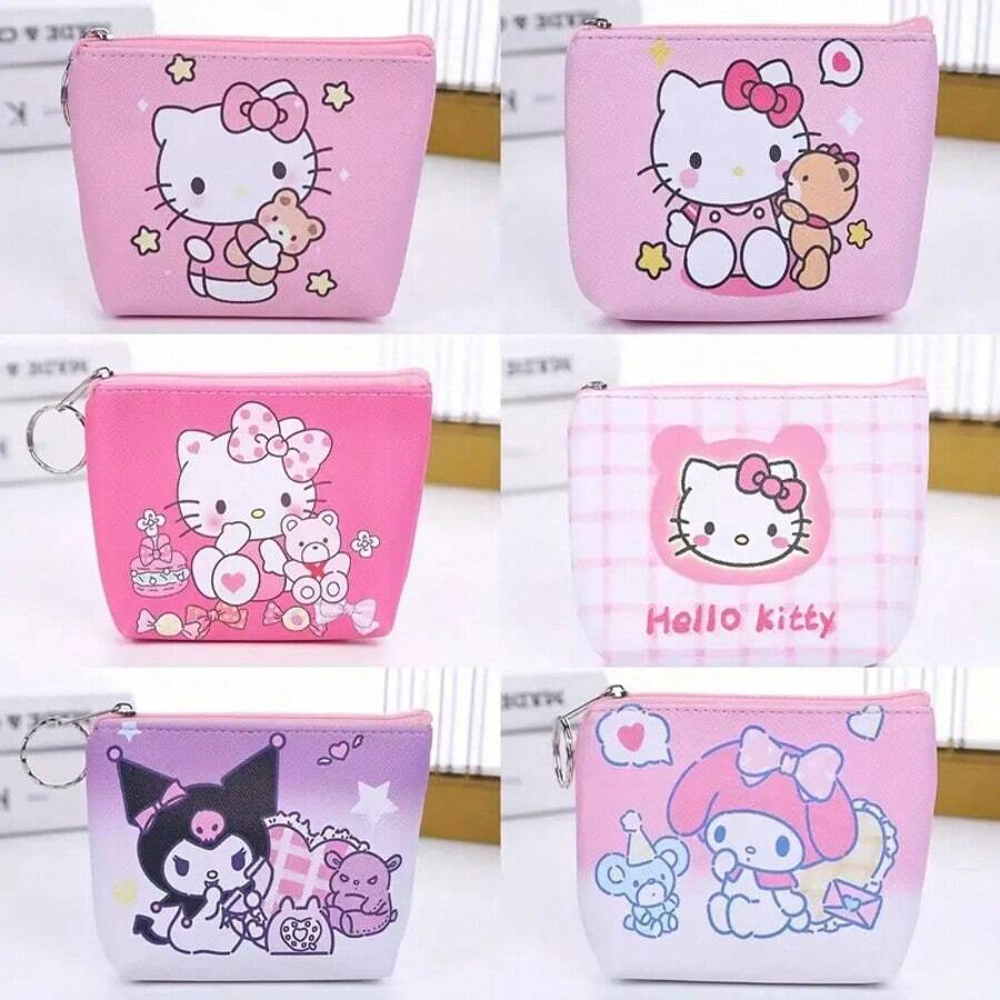 Cartera estilo lindo de Sanrio - Monedero adorable de dibujos animados con múltiples compartimientos, organizador compacto de 4.3"X3.1" para cosméticos, tarjetas y artículos pequeños, bolsa con tema de personajes | Accesorio de bolso ligero