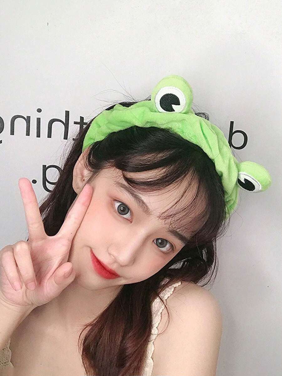 3pcs Cute Cartoon Frog Design Elastic Headbands, Korean Style Non-Slip Makeup Wash Face Hair Band Accessories Back To School