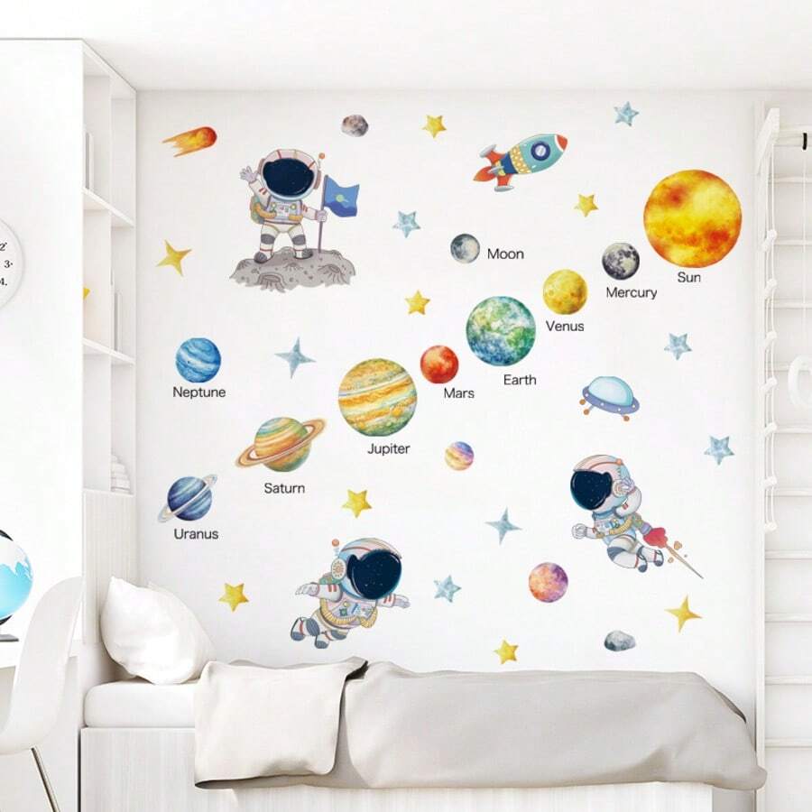 1PC Cosmic Planet Astronaut Wallpaper Can Be Used In Bathrooms, Bedrooms, Living Rooms And Other Places. It Is Convenient To Use And Does Not Damage The Wall