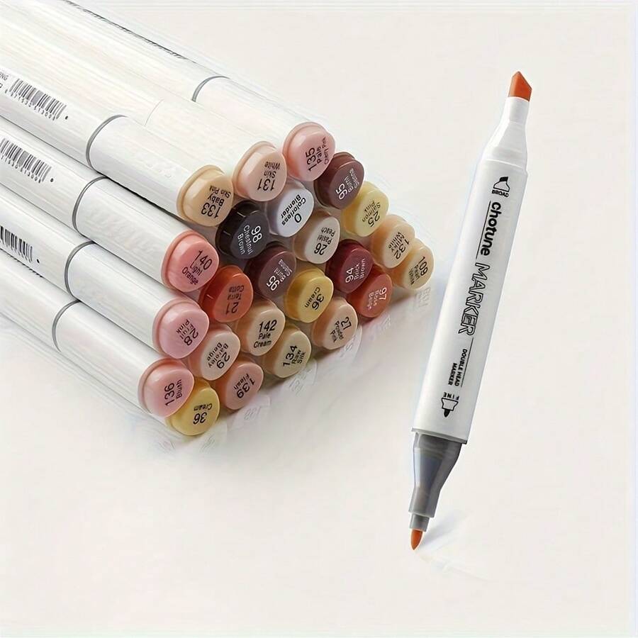 12 Colors Skin Tone Double-Head Marker Marker Set For Art Creation - Fine And Wide Nibs For School And Office Use - Perfect For Artists, Students And Professionals School Supplies,Back To School