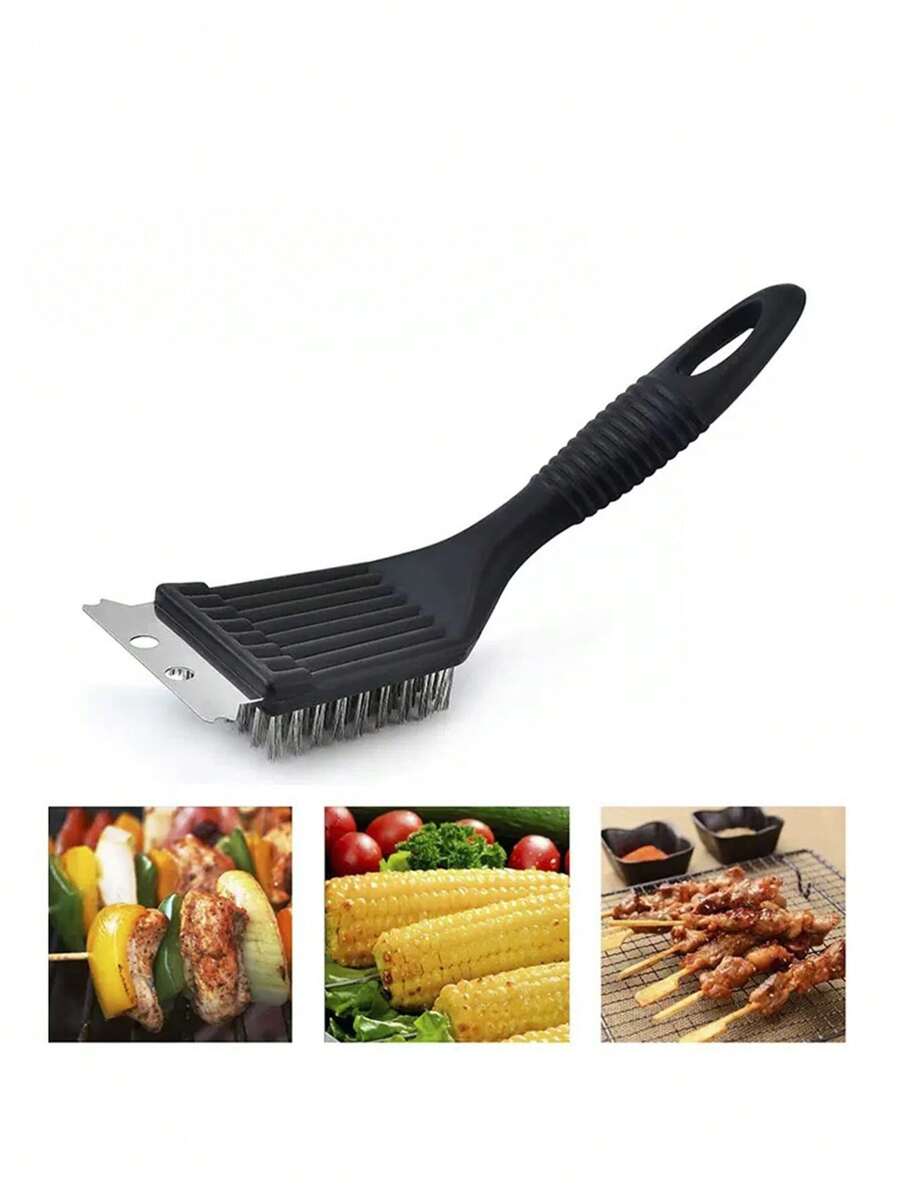Brosse à grille en acier inoxydable avec manche ergonomique noir - brosse à bristles en métal réutilisable et facile à nettoyer, parfait pour le barbecue sans effort. Parfait pour une utilisation en cuisine et en extérieur, sans électricité nécessaire. Accessoire de cuisine pratique. Bristles en acier inoxydable, accessoire de barbecue extérieur.
