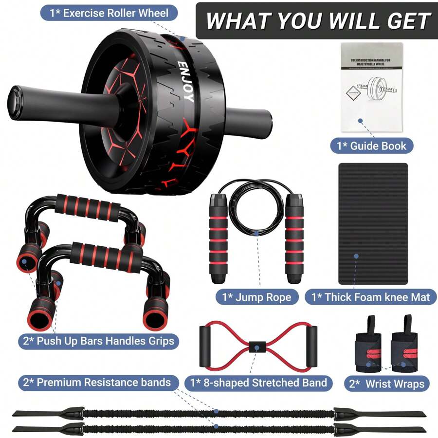 6IN1 Ab Roller Wheel, Ab Exercise Wheels Kit With Ab Roller, Resistance Bands, Knee Mat, Jump Rope, Push-Up Bar