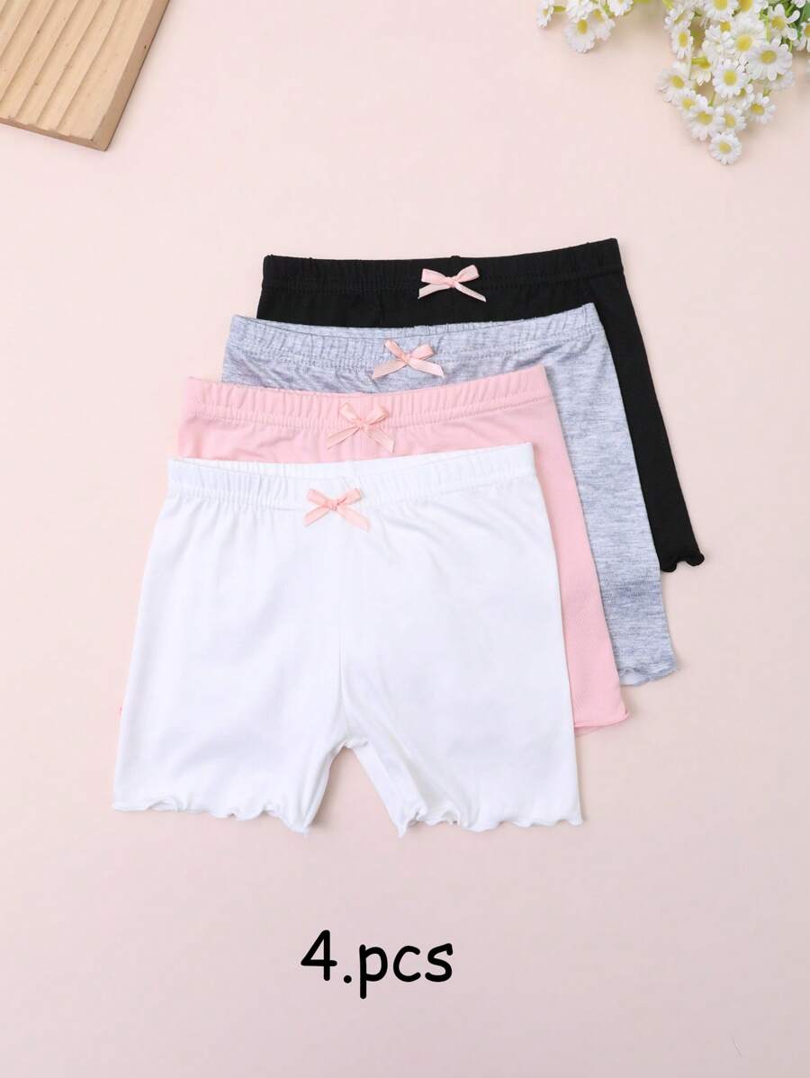 4pcs/Pack Baby/Toddler Girls Cute Minimalist Ruffle Hem Safety Shorts, Can Be Worn Outerwear