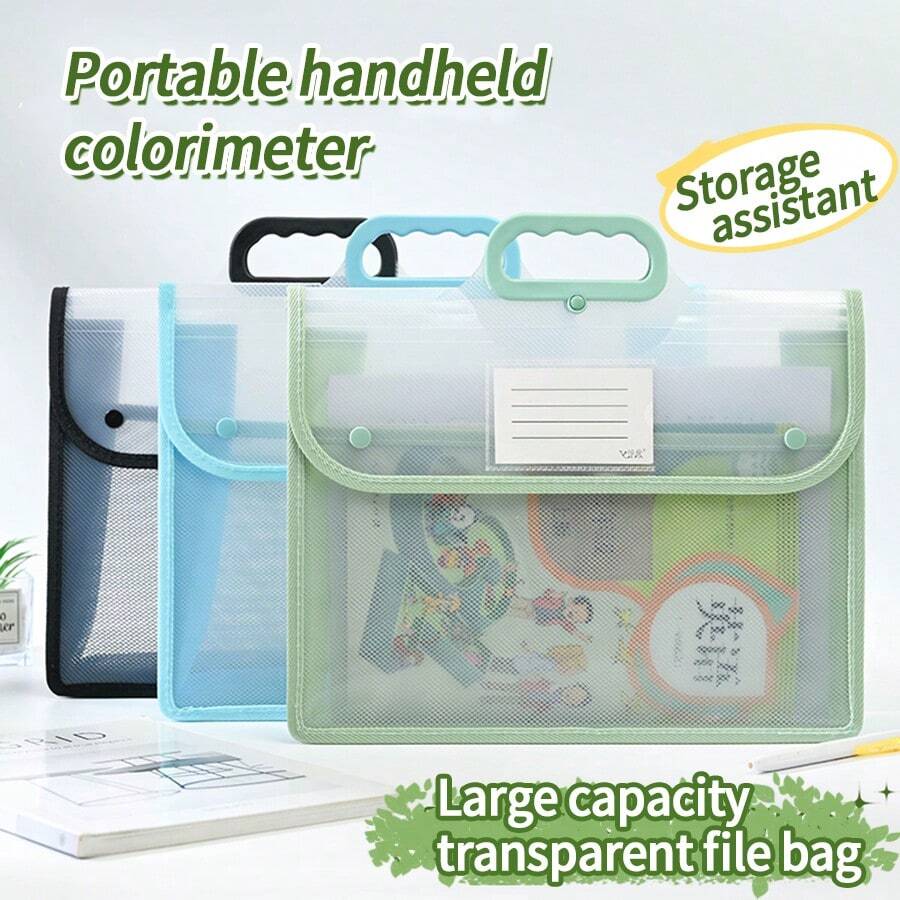 1pc A4 Double-Layer Handbag For Students, Transparent Thickened Multi-Function File Folder, PVC Waterproof Study Pouch, Large Capacity, Minimalist Desk Organizer, Stationery Supplies Subject Classification Bag, Suitable For Daily Commuting,Back To School,School Supplies