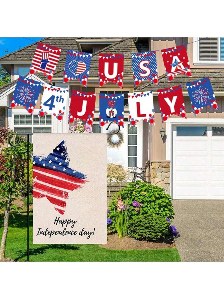 10 pièces/16 pièces Décorations suspendues pour le Jour de l'Indépendance, Ornements du 4 juillet, Ornements patriotiques, Ornements de gnome en bois pour le Jour de l'Indépendance, Bannière en tissu, Décorations suspendues pour fêtes du Jour de l'Indépendance et du Jour du Souvenir, Fournitures de fête, Décoration de maison