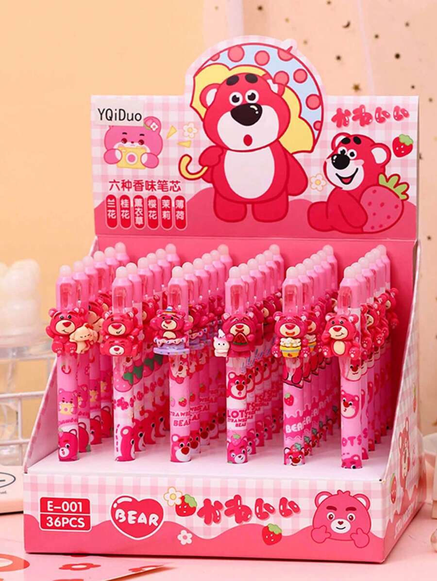 Disney Bolígrafo con botón borrable con estampado de oso rosa 3D de Disney - Útiles escolares estéticos y bonitos para la escuela, graduación, diario, toma de notas | Colección con estilo lindo