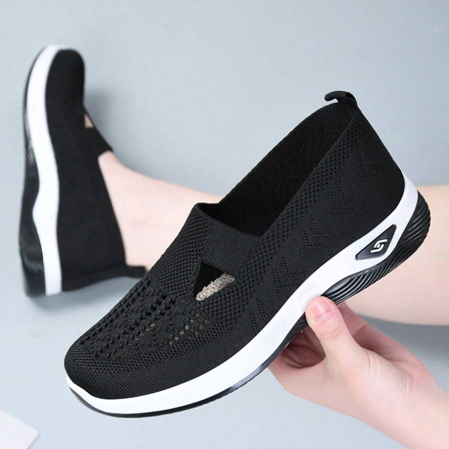 Women's Lightweight Breathable Knit Slip-On Sneakers - Comfortable Low-Top Casual Shoes With Soft PVC Sole, Round Toe, And Fabric Lining For All-Day Wear, Lavender, Puple And Black, Ladies Sneakers, Foreign Trade Women's Shoes Breathable Shoes Women's Cross-Border Lace-Up Fashion Sports Women's Shoes