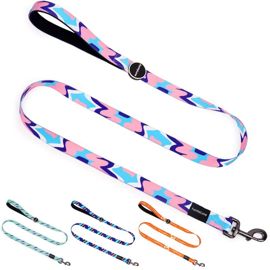 Furmylove Dog Leash, Pet Training Lead, Lightweight Soft Grip Handle, Metal Clasp, Non-Pulling Anti-Shock Nylon Dog Leash For Medium & Large Dogs, Outdoor Activities, Fashionable Abstract Printed Pattern, 60in/150cm