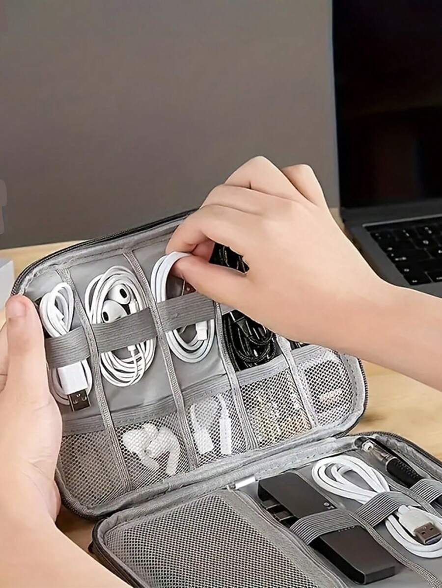 Travel Organizer Pouch With 8 Elastic Bands, Can Hold Data Cables, Earphones, USB Drives, Memory Cards And Other Electronic Accessories, Mesh Pockets For Chargers And Other Electronics Back To School