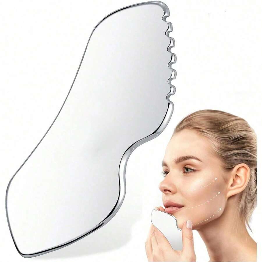 1 Pezzetto Strumento Gua Sha in Acciaio Inossidabile per Viso, Rassodante e Antirughe, per Viso, Corpo, Sopracciglia, Collo, Ideale per Massaggio del Viso e Cura della Bellezza