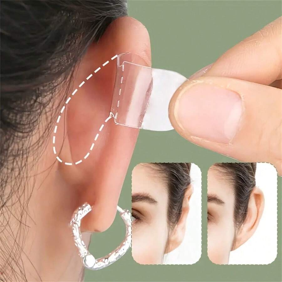 5 folhas/30 peças de adesivos invisíveis para lóbulos de orelha - adesivos de silicone em formato de orelha para dramatização e modelagem facial, adesivos corretivos verticais transparentes para homens e mulheres
