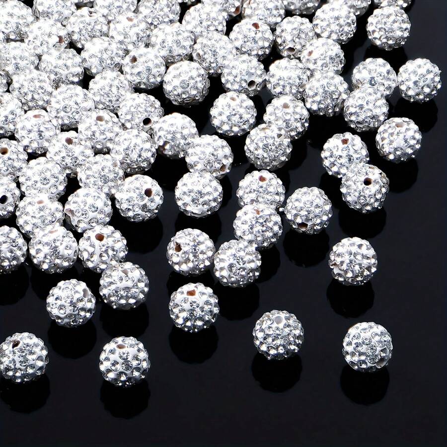 10/20/30/50/100 pièces Perle de strass plat en verre blanc de 10 mm, boule à facettes Disco, convient pour la fabrication de bijoux, bracelets DIY, colliers, boucles d'oreilles et travaux d'artisanat