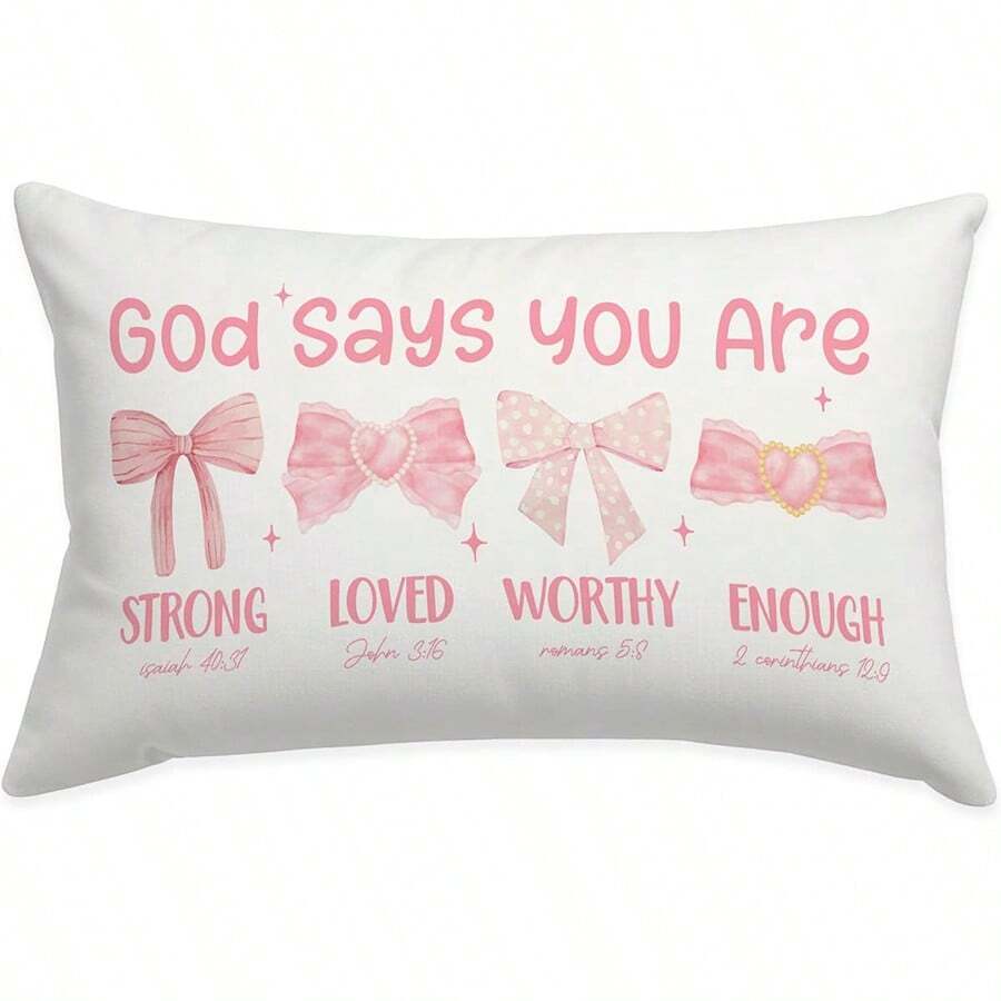 1/2pcs, Polyester, Christian Pink Bow Throw Pillow Cover 12x20, God Says You Are Christian Pillow Cover Gift For Women, Bible Verse Pink Bows Inspirational Throw Pillow Cover, Affirmations Gifts, Single-Sided, No Pillow Core