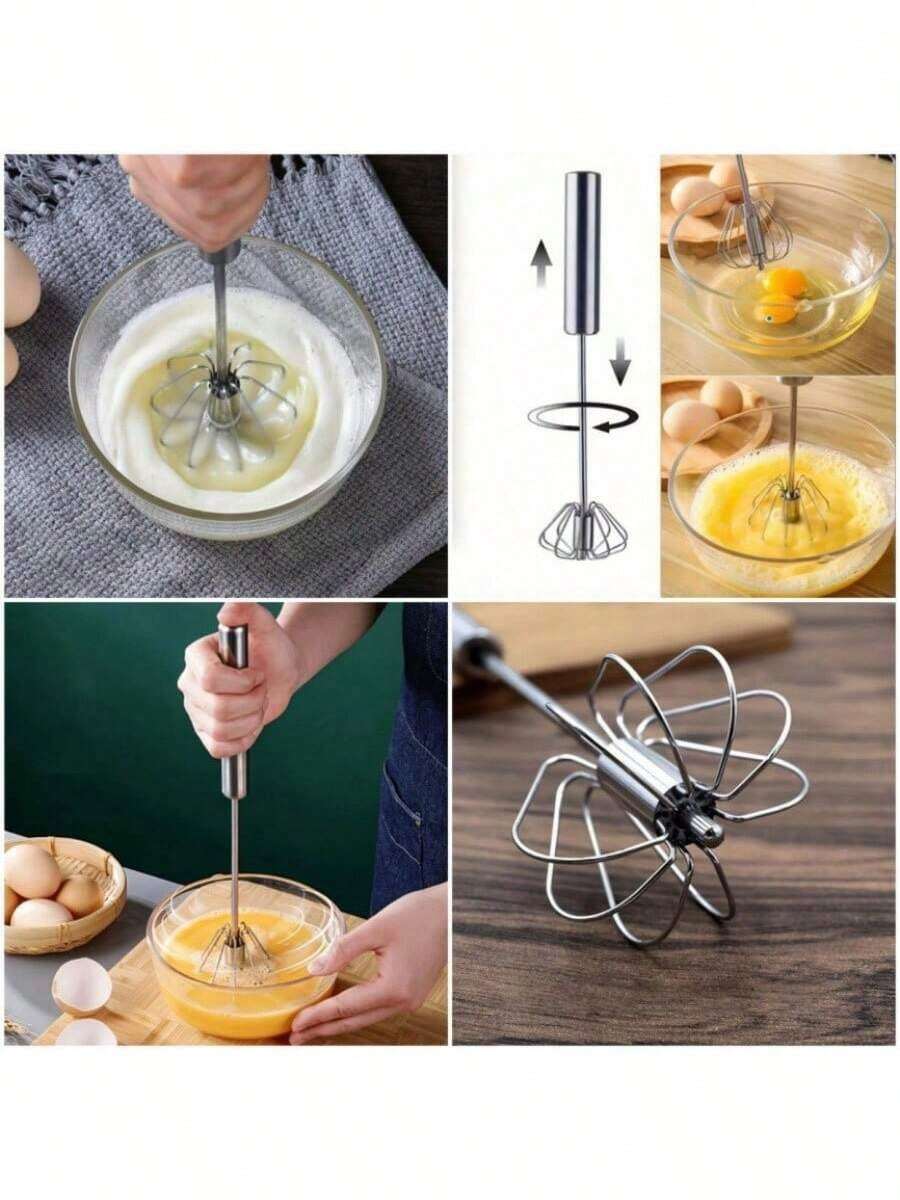 1 pièce Outil de mélange rotatif semi-automatique pour gâteau DIY. Mélangeur semi-automatique en acier inoxydable, outil multifonction pour le ménage, convient pour fouetter, mousseur à lait, mélangeur à pression manuelle