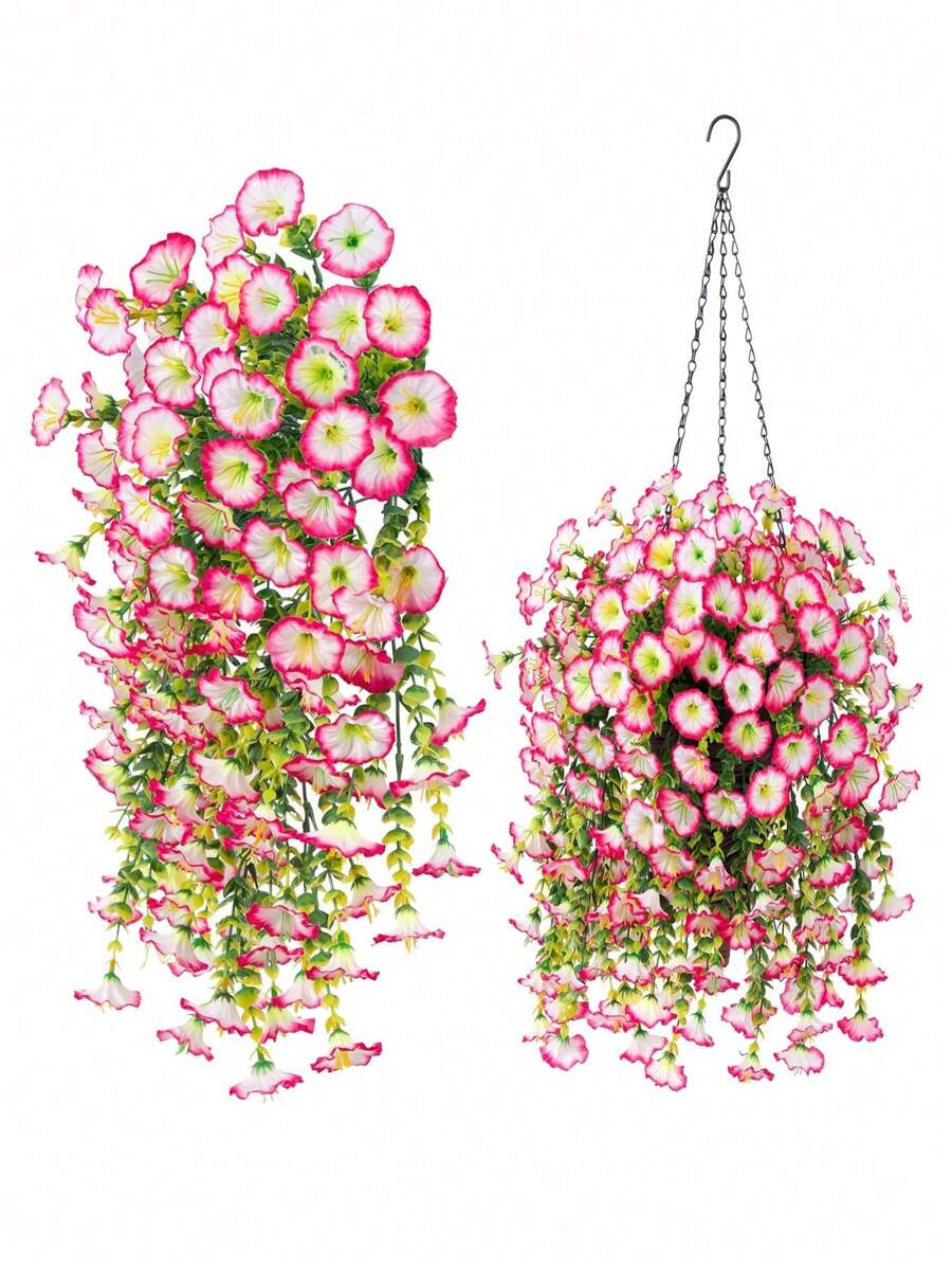 4 Pieces Or 2 Pieces, Anti-Ultraviolet Silk Morning Glory Artificial Flowers, Pink Morning Glories, With Eucalyptus Leaves For Wall Hanging Greenery Decoration. Suitable For Spring, Room Decoration, Outdoor, Home Office, Garden Decoration, And Floral Themes. They Are Perfect For Valentine's Day, Easter, Thanksgiving, And Home Decoration.