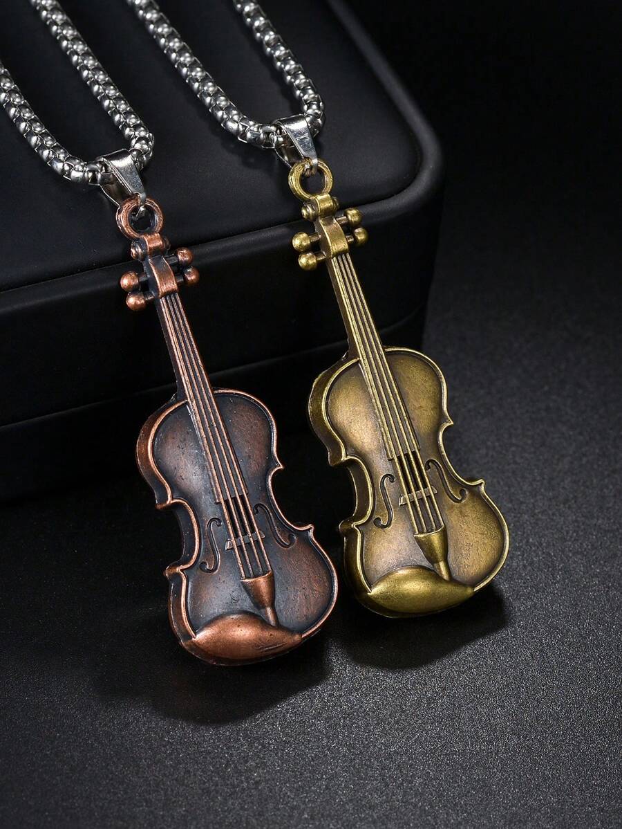 1 Pc Guitar Violoncello Pendant Necklace For Men Boys Vintage Collars Chokers Music Punk Jewelry Gifts