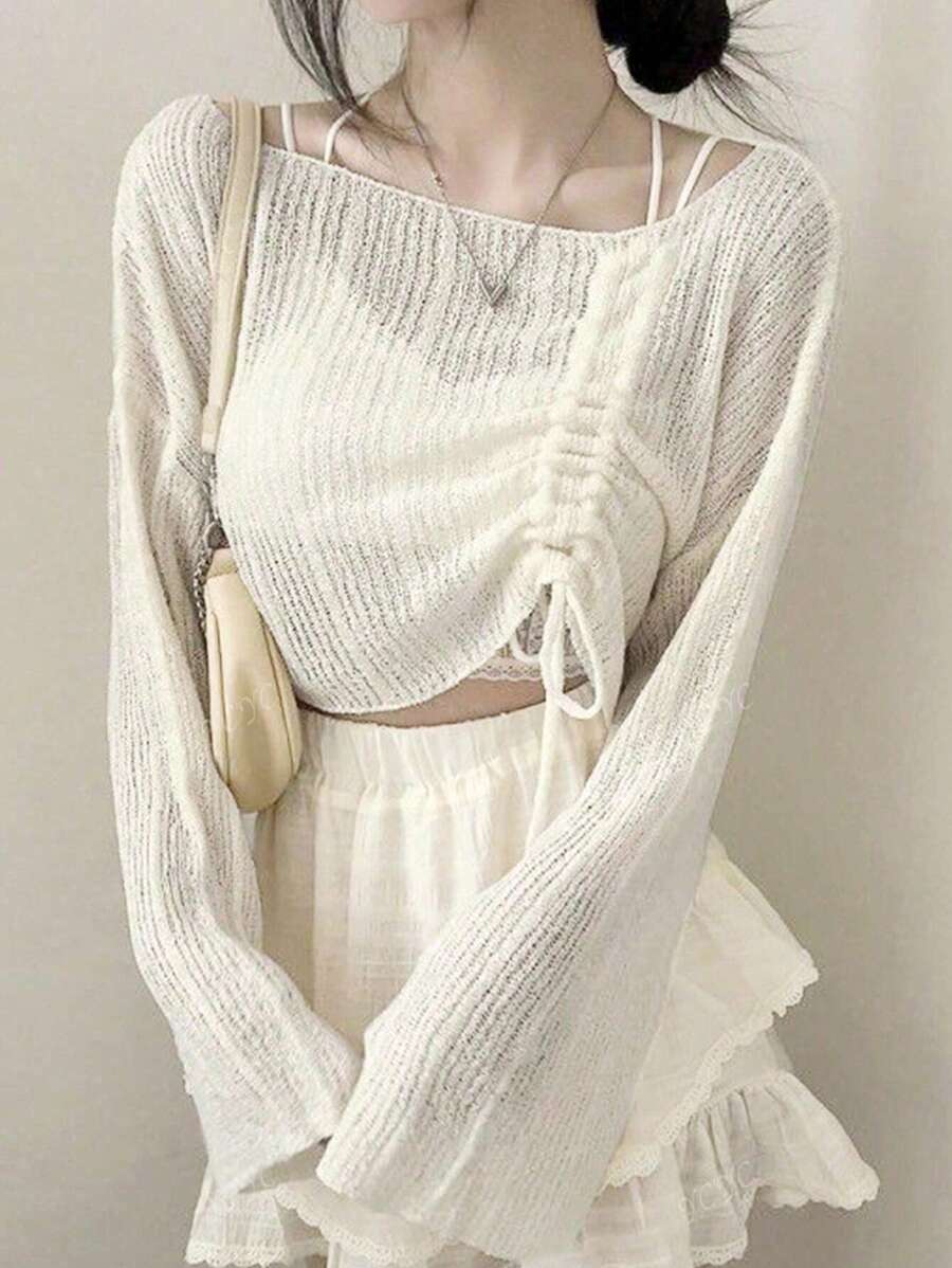 Women Drawstring Soft Knit Sweater, Korean Style
