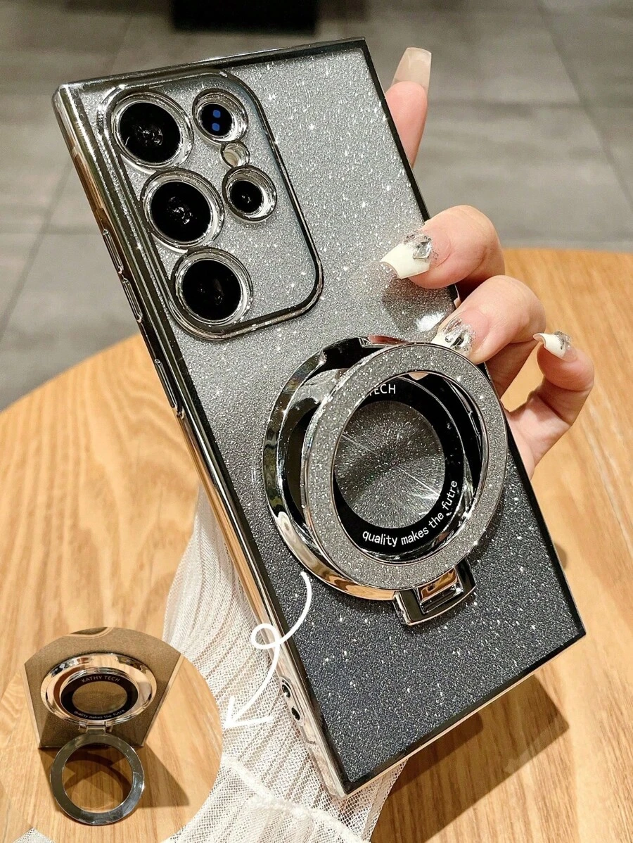 Magnetic TPU Flash Powder Gradient Ring Holder Phone Case Is Suitable For Compatible With Samsung S21 S22 S23 S24 S25 A14 A15 A16 A52 A53 A54 A25 A35 A55