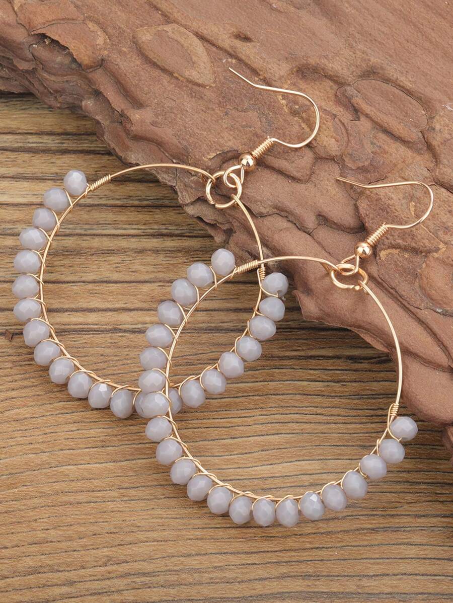 1 par de pendientes de gota con envoltorio de alambre de cobre y cristal para mujer
