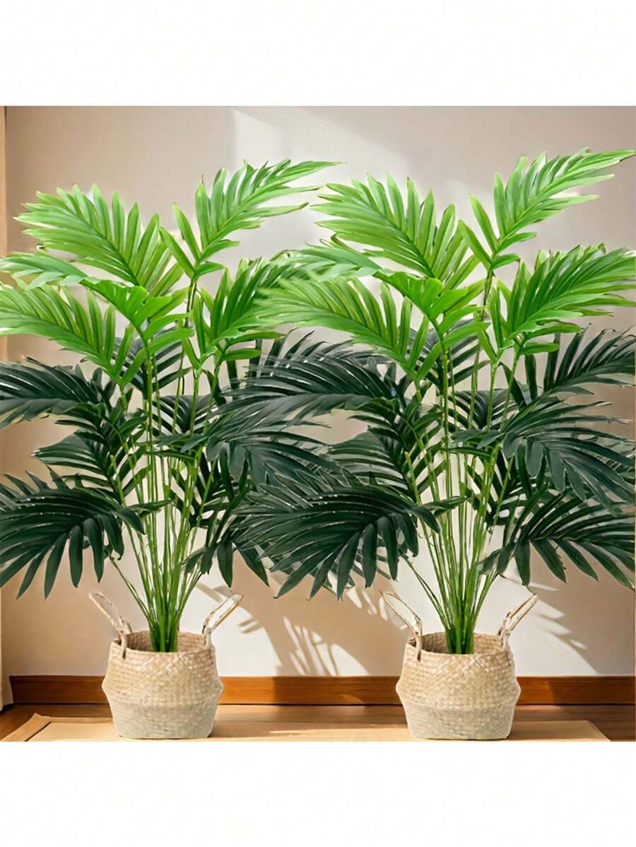 1/2pcs Artificial Palm Plants Leaves Tropical Greenery Bush Faux Fake Palm Tree Leaf For Home Kitchen Office Living Room Party Arrangement Wedding Garden Decor Birthday Gift Graduation Decor
