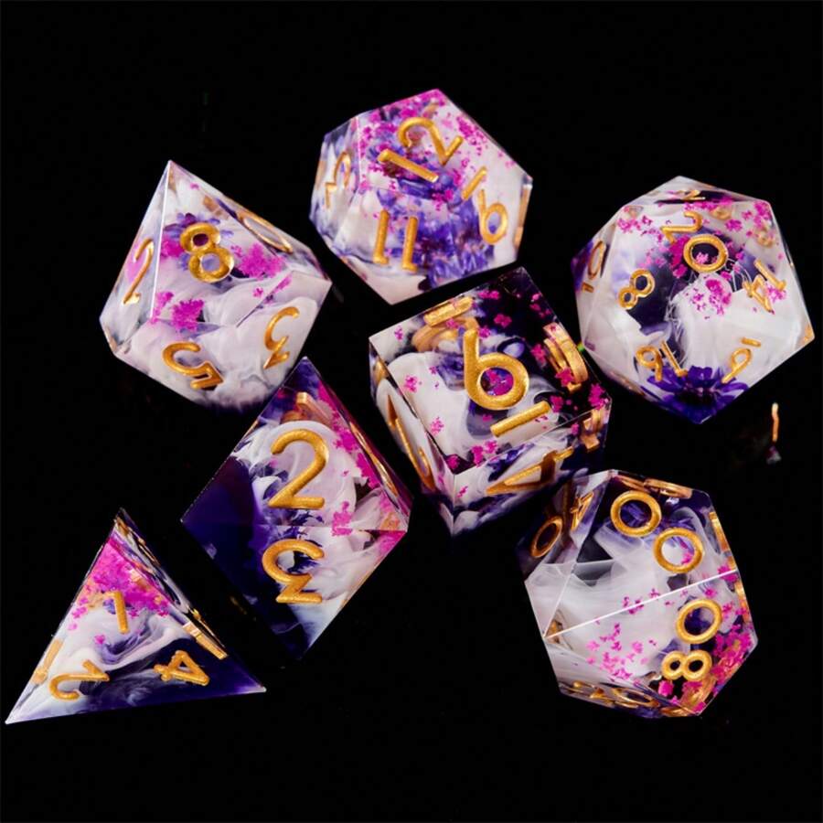 Exquisite Resin Gold Foil Dice Set, Complex Design, Multi-Faceted Shapes Including D20 - Ideal For Role Playing Games And Cthulhu Board Games
