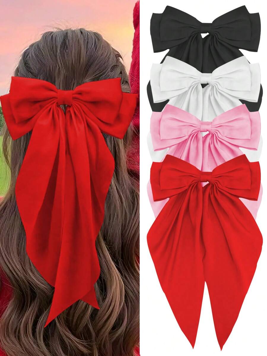 4 Pcs Women's Bow Hair Clips, Black And White Bows Pink Bows, Women's Ribbon Bow Hair Clips Ribbon Bow Clips Bow Party Hair Accessories For Daily Wear, Party Hair Accessories Claw Clips Hair Claws Hair Barrettes