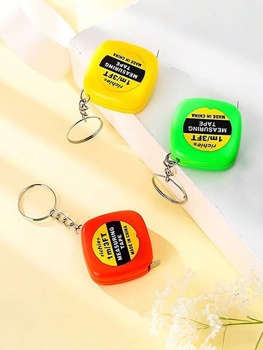 3pcs Compact Stainless Steel Retractable Rulers - 1M Precision Ruler With Keychain, Pull-Type Ruler - Suitable For DIY And Portable Clothing Measurement Needs Car Accessories Bag Charm School Cute Goth Y2k