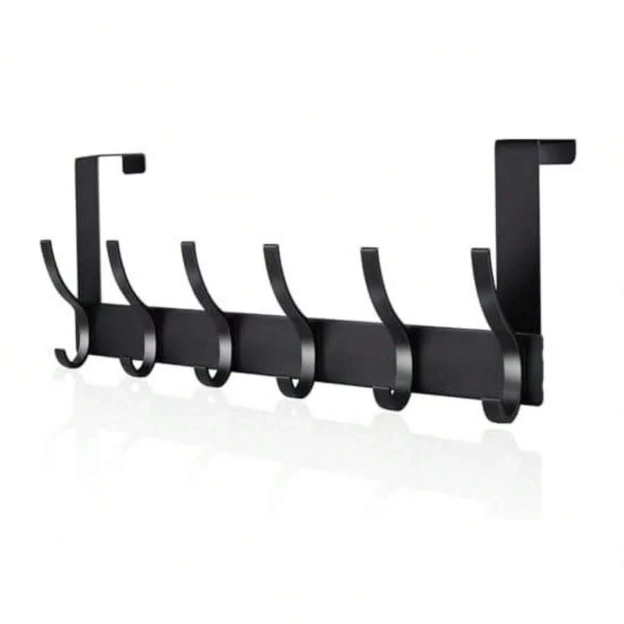 1 Pc Over-The-Door Hook Rack, 6 Hooks, 20kg Capacity, Over The Door Hanger For Coats, Towels, Bags, Clothes In Bathroom, Bedroom, Kitchen
