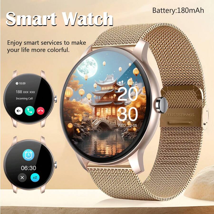 NOUVEAU 2025 Montre connectée ronde tactile de 1,3 pouces unisexe, prend en charge les appels, le suivi des pas, plusieurs modes sport, alertes de notification, compatible avec les téléphones Android/iOS