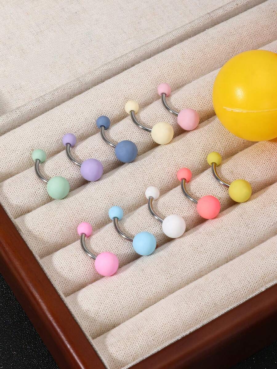10-Color Mixed Acrylic & Stainless Steel Barbell Type Hypoallergenic Fashionable Navel Ring With Unique Design And Silky-Smooth Texture, Ideal For Women To Wear In Daily Life, Weddings, Mother's Day Etc.