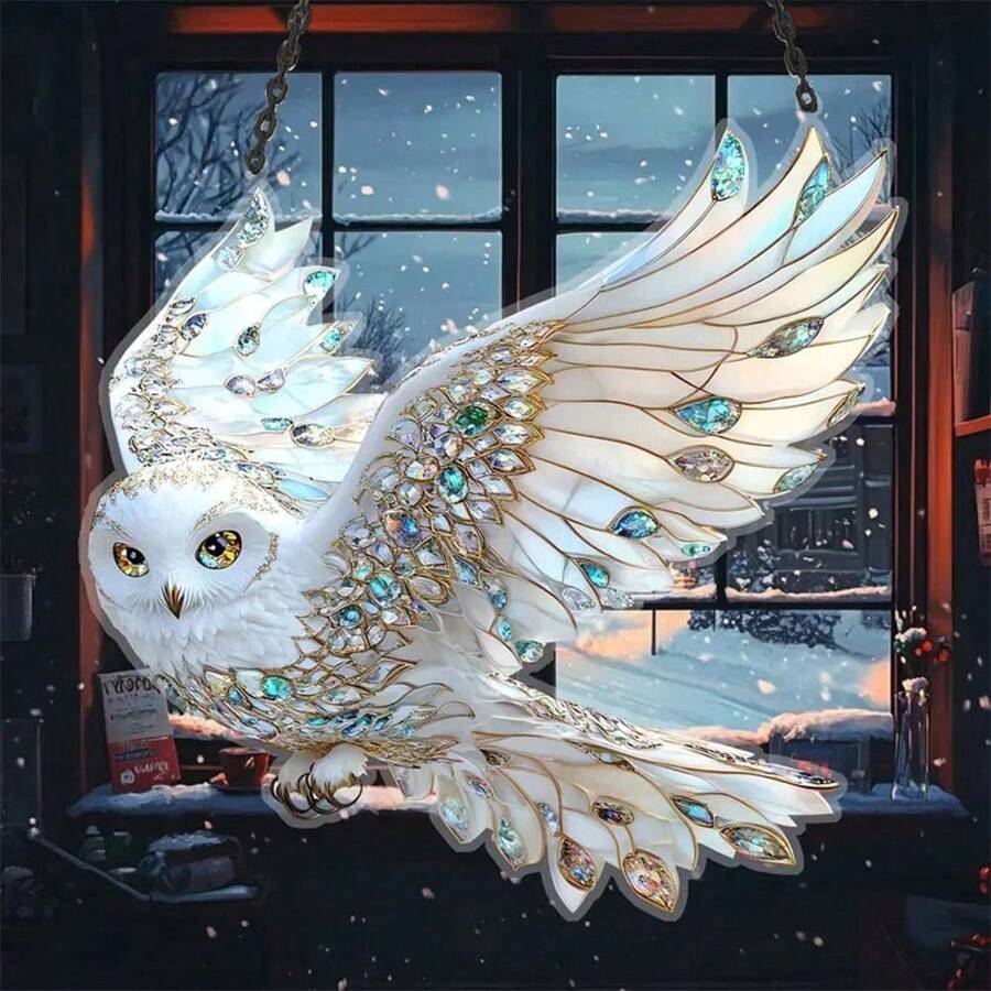 Gorgeous Acrylic White Owl Window Pendant, 2D Flat Acrylic Hummingbird Sun Catcher, Unique Gift, Holiday Room Decoration, Wall Decoration, Outdoor Garden Decoration. Garden Decor,Garden,Outdoor Decor