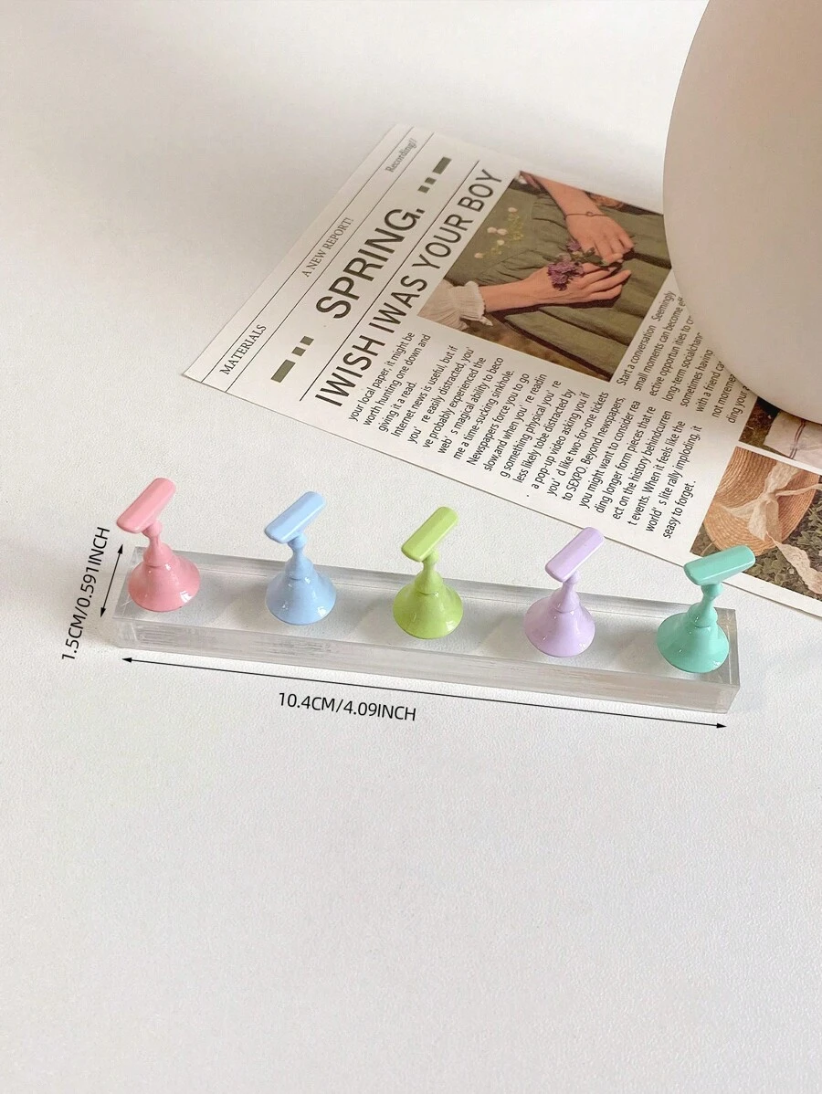 1 Set Base rectangular transparente sólida de acrílico + 5 puntas de uñas de color macarrón, Suministros de decoración de uñas, Soporte de exhibición de práctica, Accesorios de fotografía