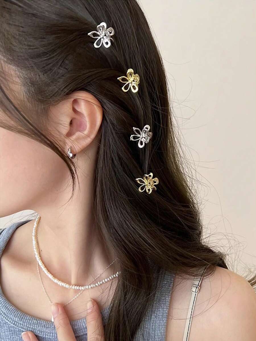 4pcs/12pcs Set Flower Decor Fashion Claw Clips For Women Hair Accessories Summer